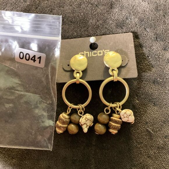 0041-Chico's Gold and Brown Dangle Earrings - Picture 4 of 4